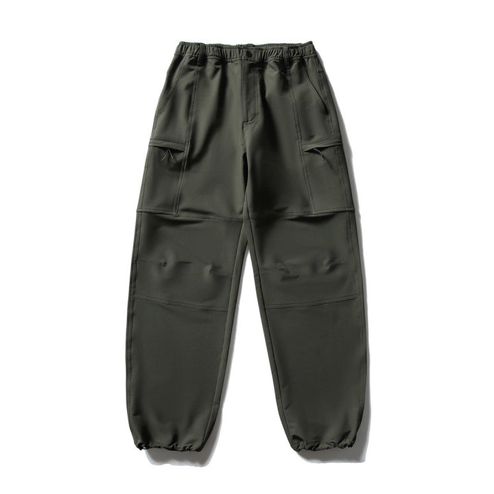 Men's Technical Cargo Casual Pants with Elastic Waistband, Knee Panels, and Zipper Pockets Amarae