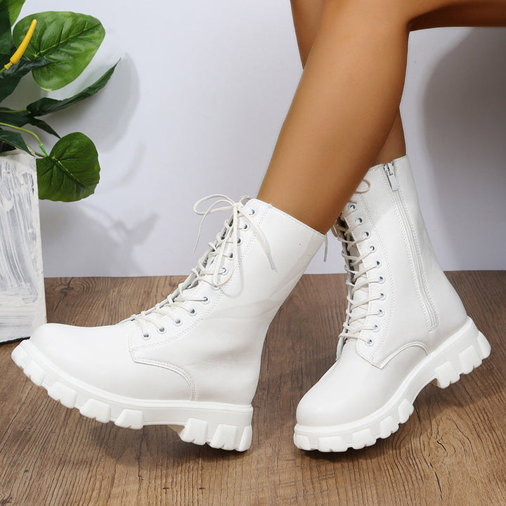 Women’S Lace-Up Boots with A Sturdy Platform and Side Zipper Lune London