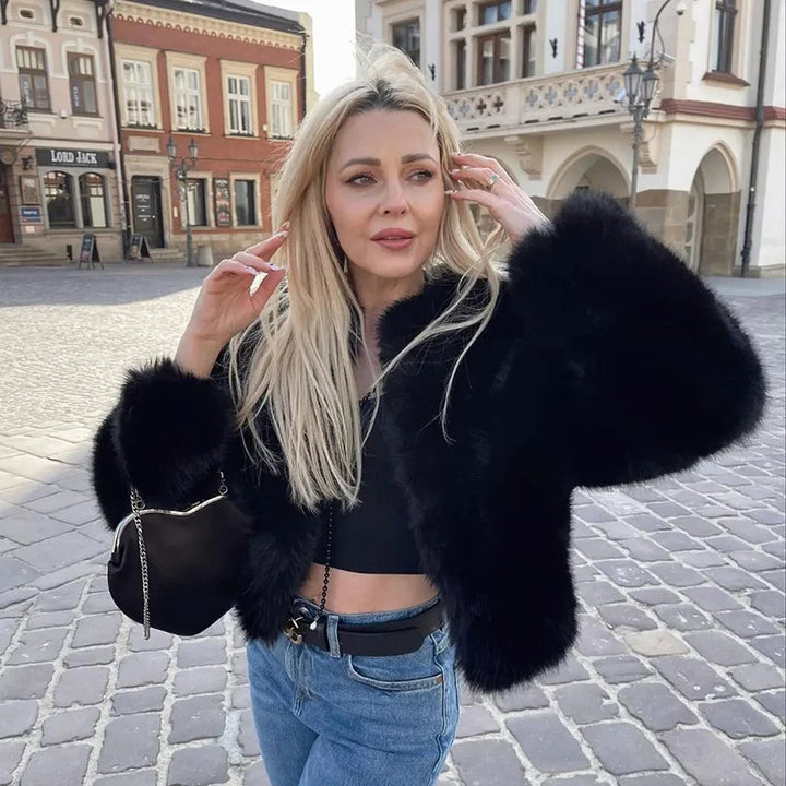 Ladies Cozy Elegant Faux Fur Crop Jacket Lune London