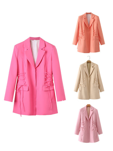 Trendy women's jacket with refined lace details and practical pockets Amarae