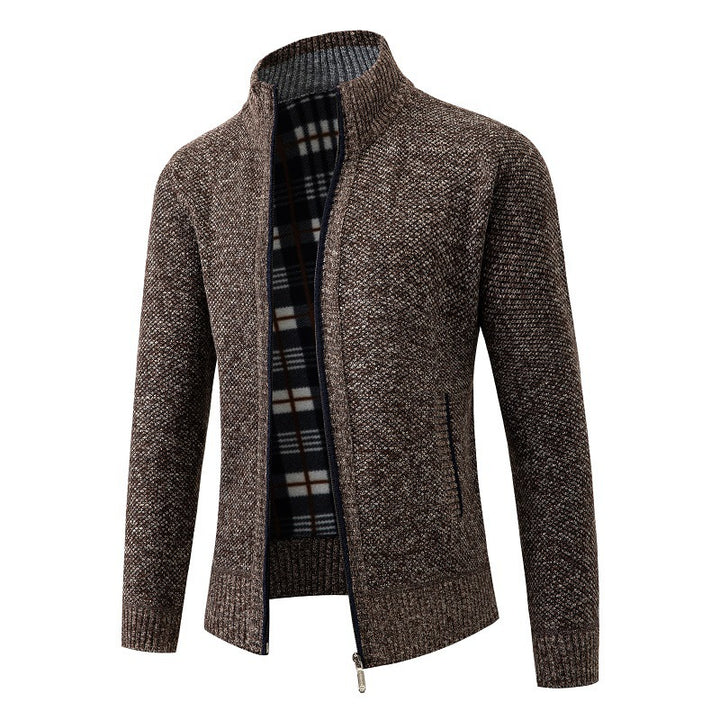 Elegant knitted jacket for men with high collar and practical zipper Lune London