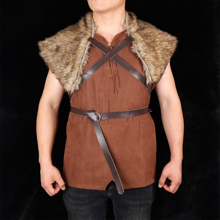 Men's shoulder cape made of faux fur with buckle closure and rustic Viking look Amarae