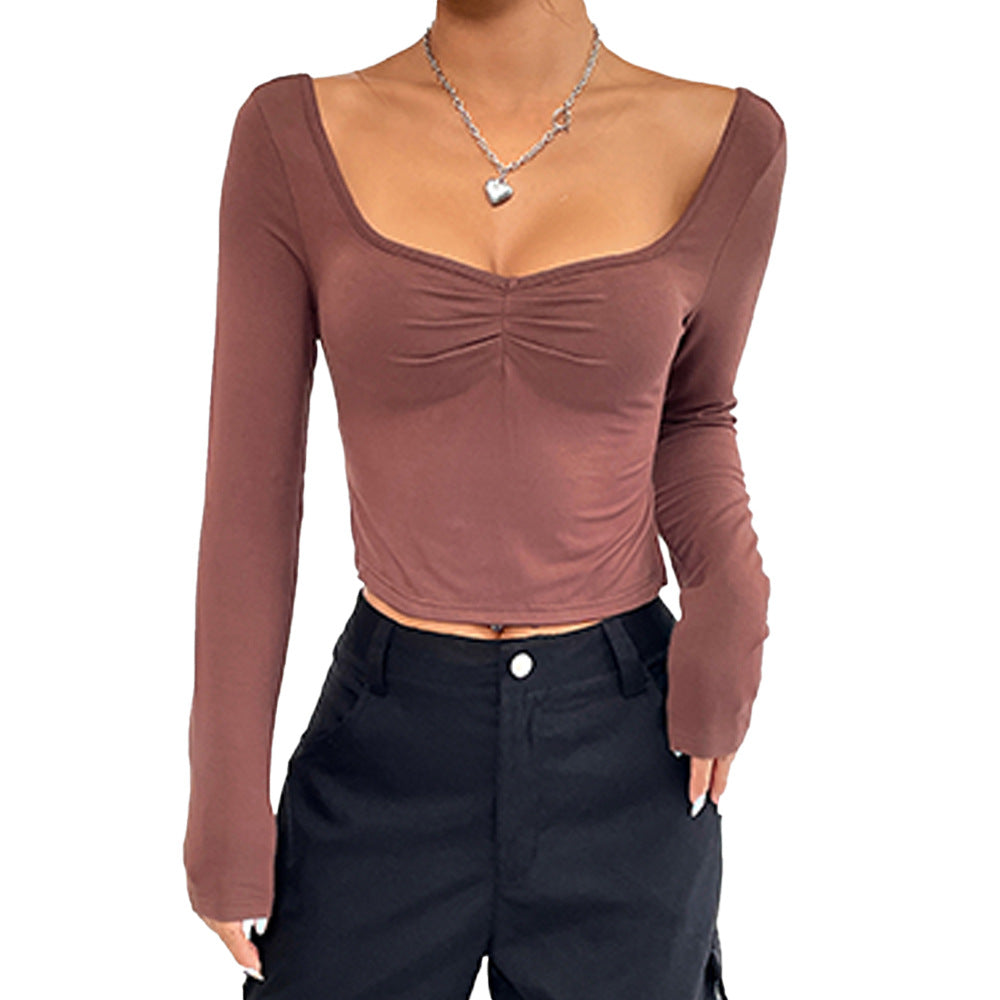 Haut court long à manches longues élégant pour femmes avec effet de gathering chic Chic & Stil