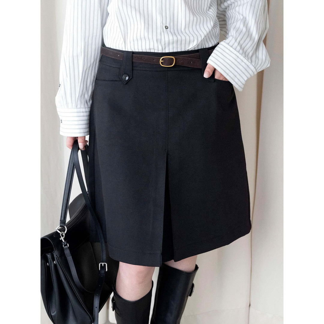 Women Knee-Length A-Line Skirt with Center Slit and Waist Pockets Amarae