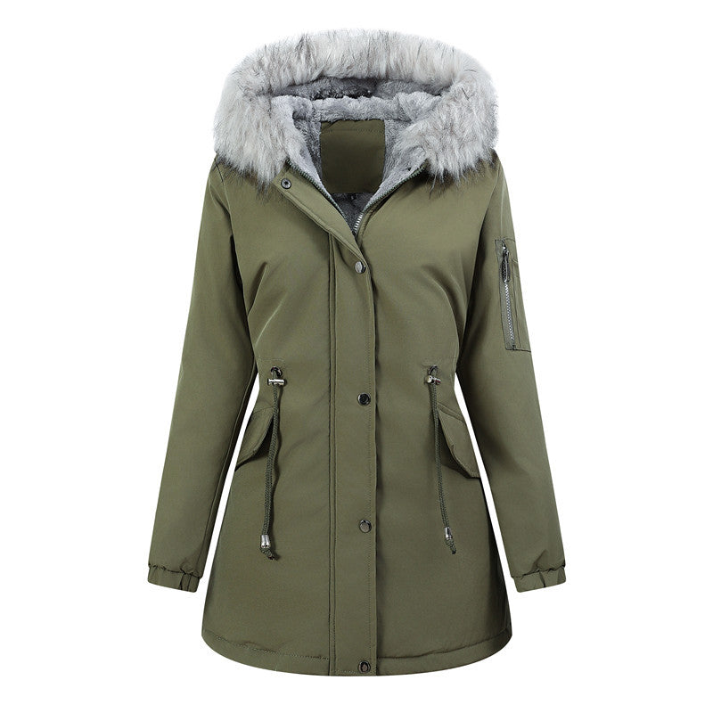 Ladies parka fashion jacket with a large hood and teddy lining Lune London
