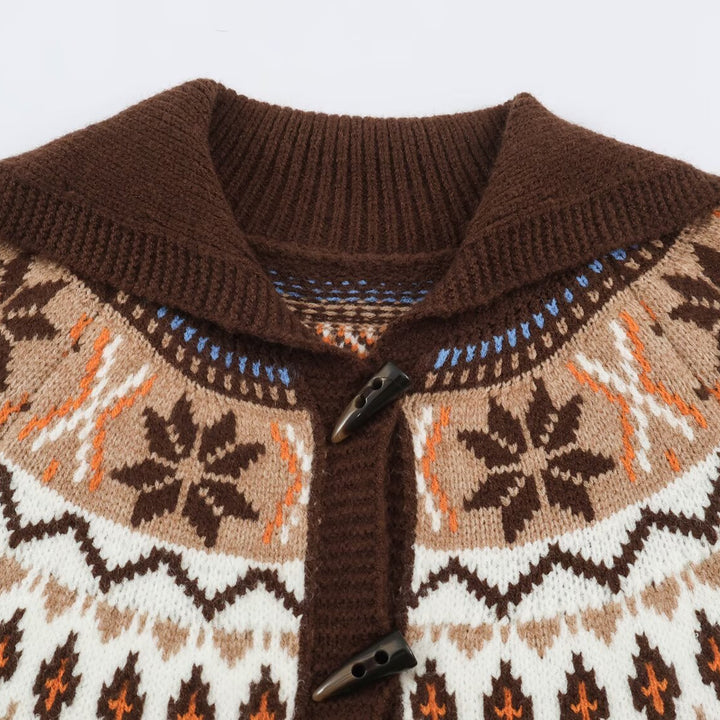 Women Chunky Knit Norwegian Cardigan with Shawl Collar and Horn Button Placket Amarae
