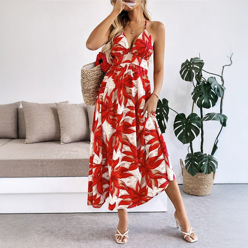Robe maxi pour dames avec motif floral et fines bretelles spaghetti Chic & Stil
