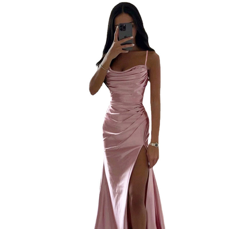 Women Elegant Evening Dress with Gatherings and High Split Lune London