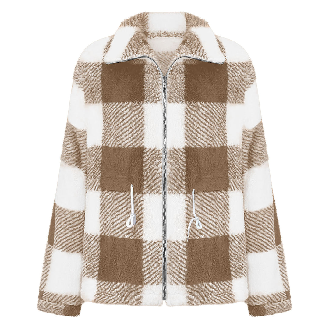 Fleece jacket for women with a trendy check pattern and practical pockets Lune London