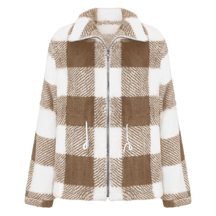 Fleece jacket for women with a trendy check pattern and practical pockets Lune London