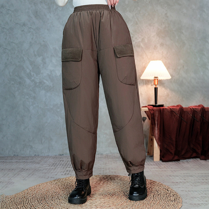 Women's Quilted Thermal Cargo Pants with Elastic Waistband and Cuff Amarae