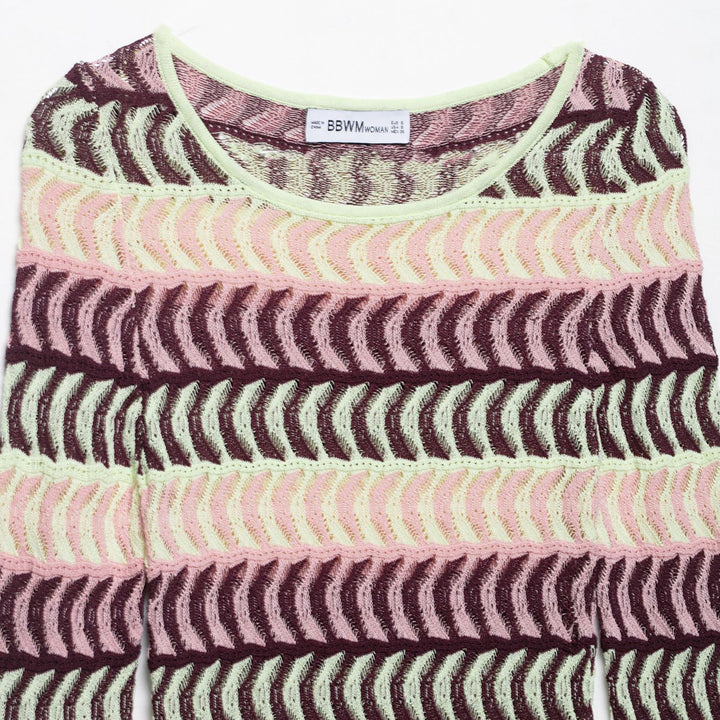 Women High Knit Long Sleeve Top with Fashionable Wave Pattern Lune London