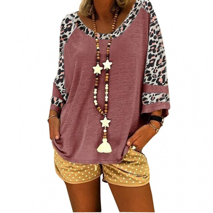 Women Casual top with leopard sleeves and round collar Lune London