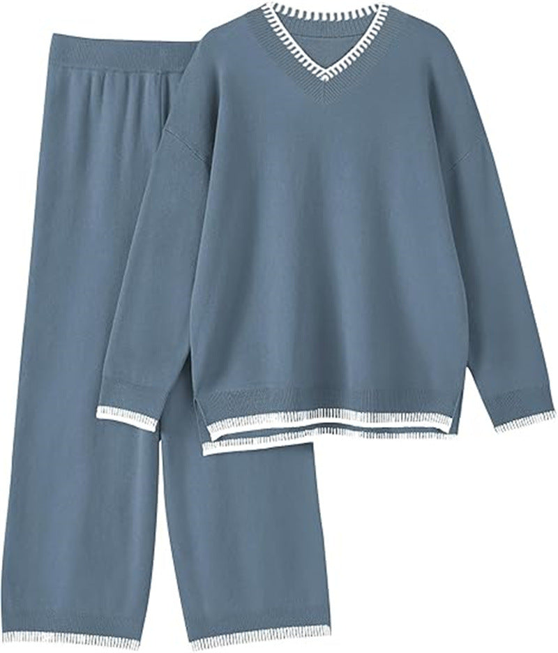 Comfortable v-neck sweater and pant set for women Lune London