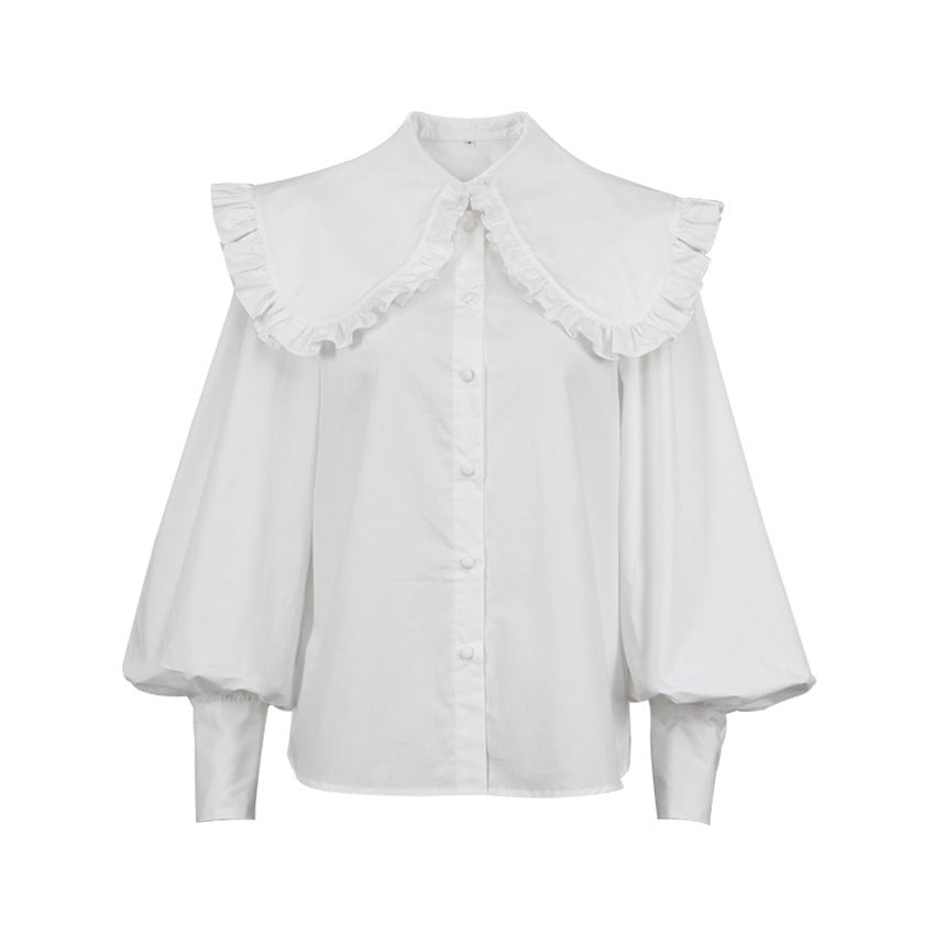 Women Elegant blouse with decorative frill collar and ruffled sleeves Lune London