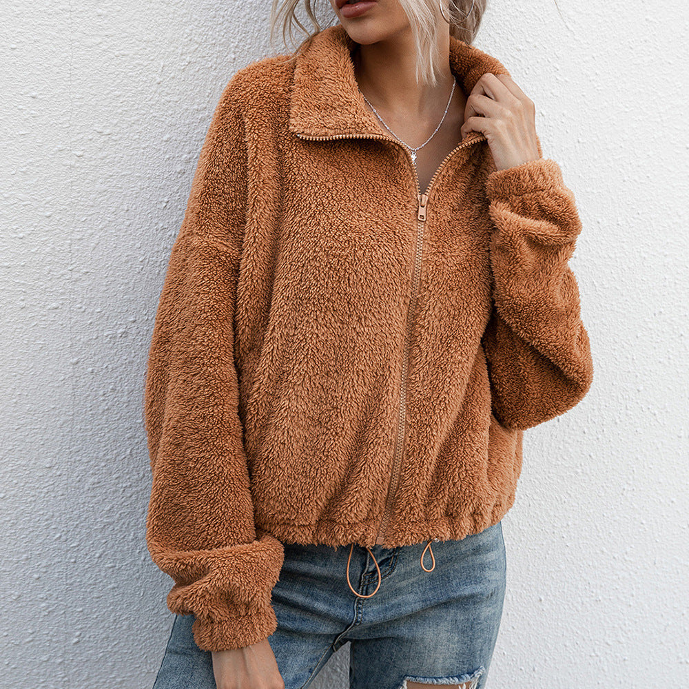 Fleece jacket for women with high collar and elastic waist Lune London