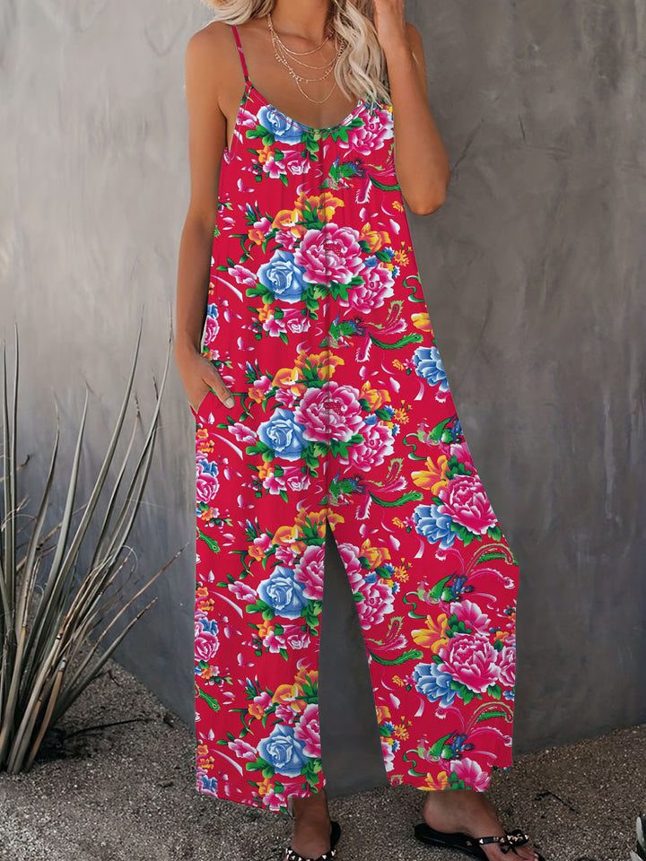 Lady lightweight jumpsuit with floral design and adjustable straps Lune London