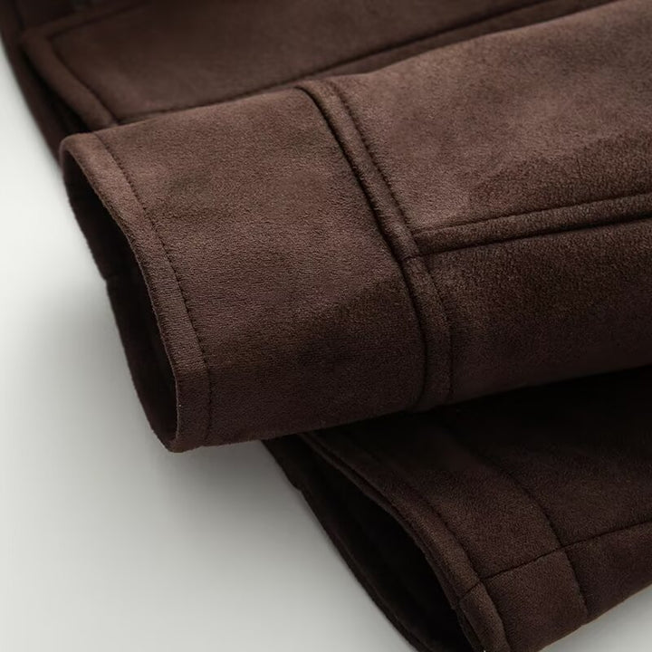 Elegant suede jacket for women with belted waist and large lapels Lune London