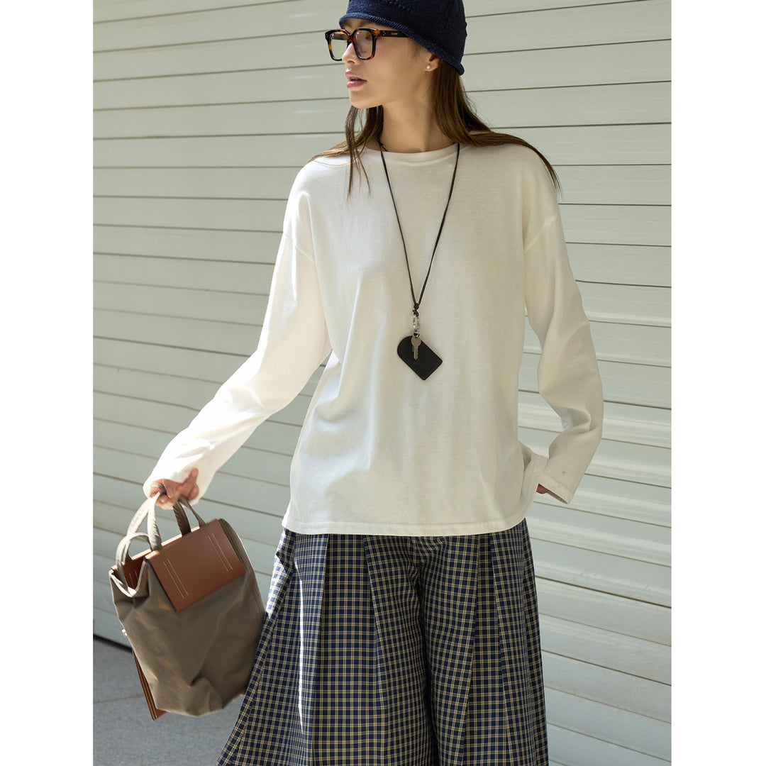 Ladies Loose Cotton Long Sleeve with Dropped Shoulder and Round Neck Amarae