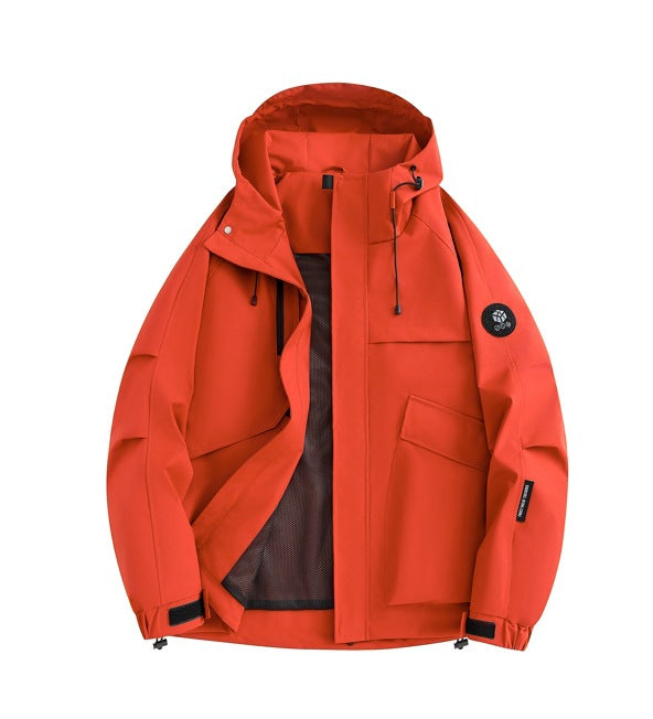 Functional waterproof jacket for men with adjustable hood and numerous pockets Lune London