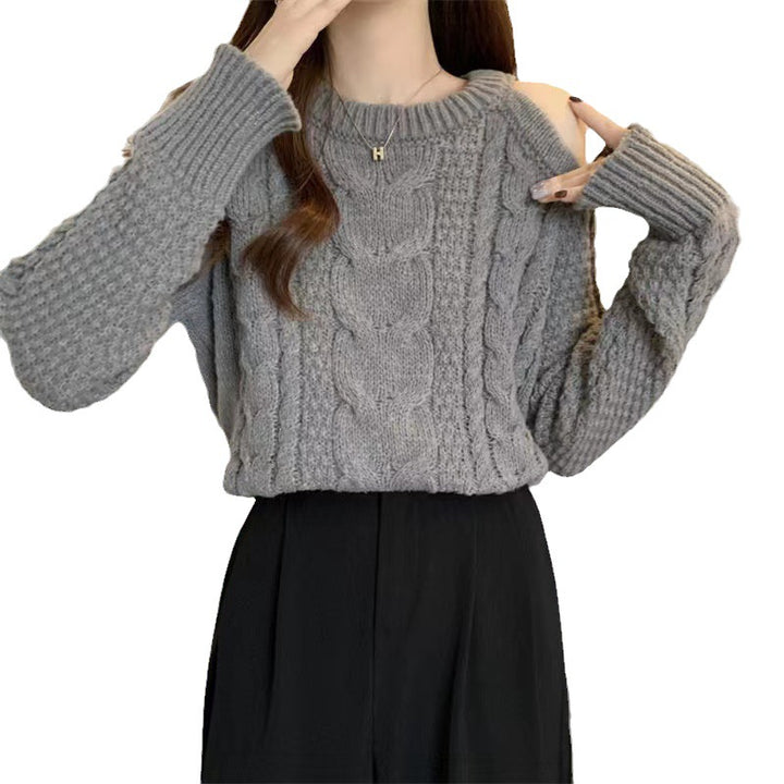 Pull en tricot épais pour femmes avec design d'épaule asymétrique et motif en cable Chic & Stil