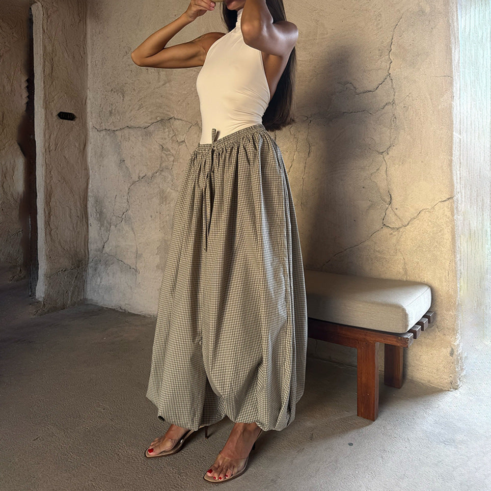 Casual women's pants with a voluminous cut and Vichy pattern Lune London