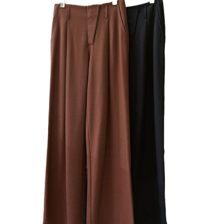 Women's High-Waisted Palazzo Suit Pants with Front Crease and Deep Crotch Amarae
