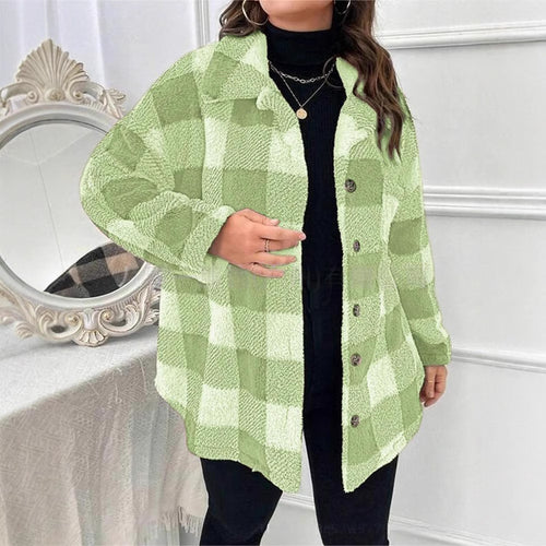 Ladies oversized tartan cozy jacket with button closure Amarae