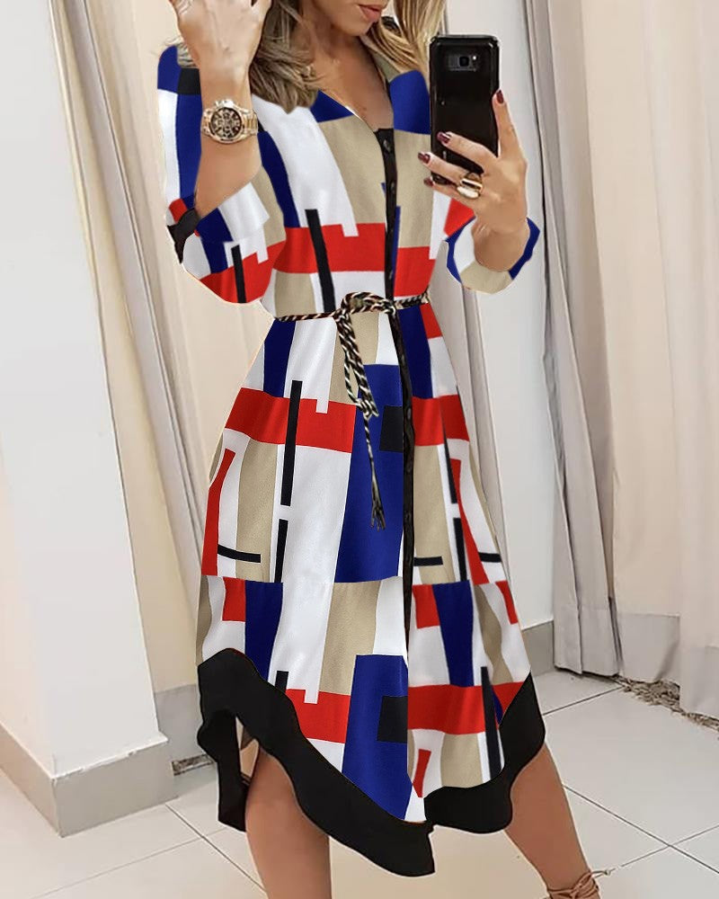 Robe midi rayée pour femmes avec ceinture et ourlet asymétrique Chic & Stil