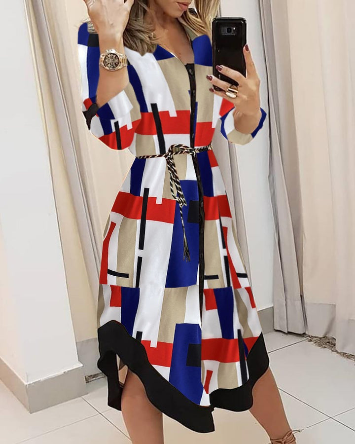 Robe midi rayée pour femmes avec ceinture et ourlet asymétrique Chic & Stil