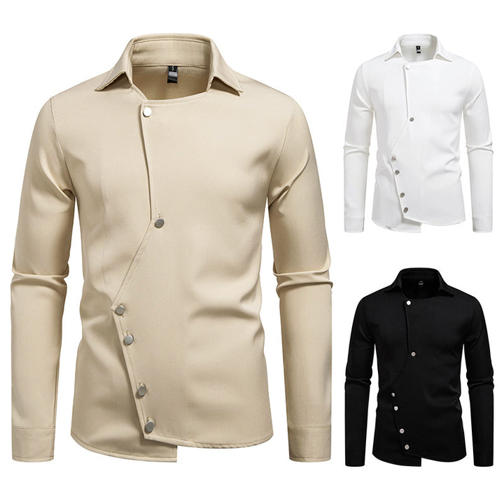 Innovative long sleeve shirt for men with asymmetrical button closure Lune London