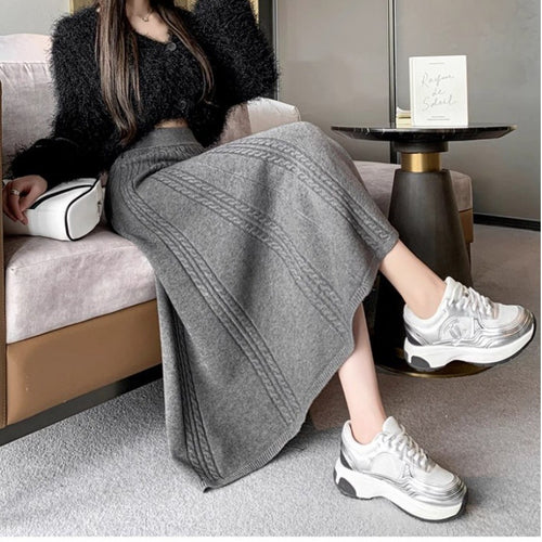 Jupe midi élégante pour femmes avec motif en maille à cable et coupe large Chic & Stil