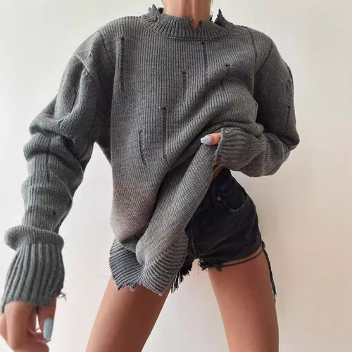 Chunky knit sweater for women with distressed details Amarae