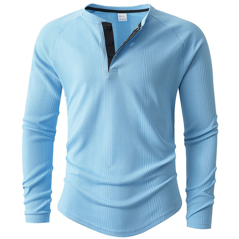 Men's Long Sleeve Textured Surface Henley Shirt Lune London