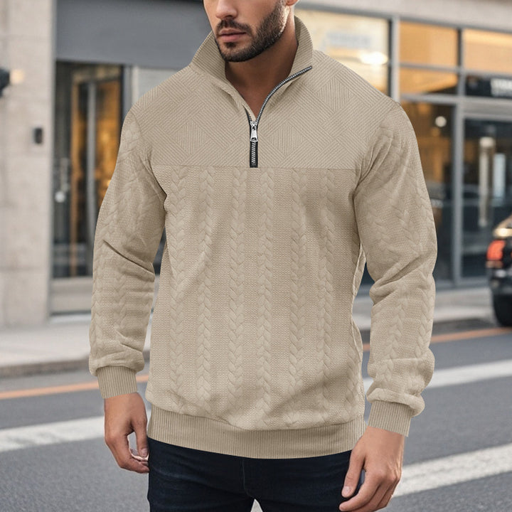 Men's knitted sweater with zipper and modern cable design Lune London