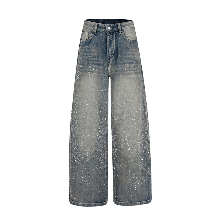 Women wide high-cut palazzo jeans with glitter effect and vintage wash Amarae