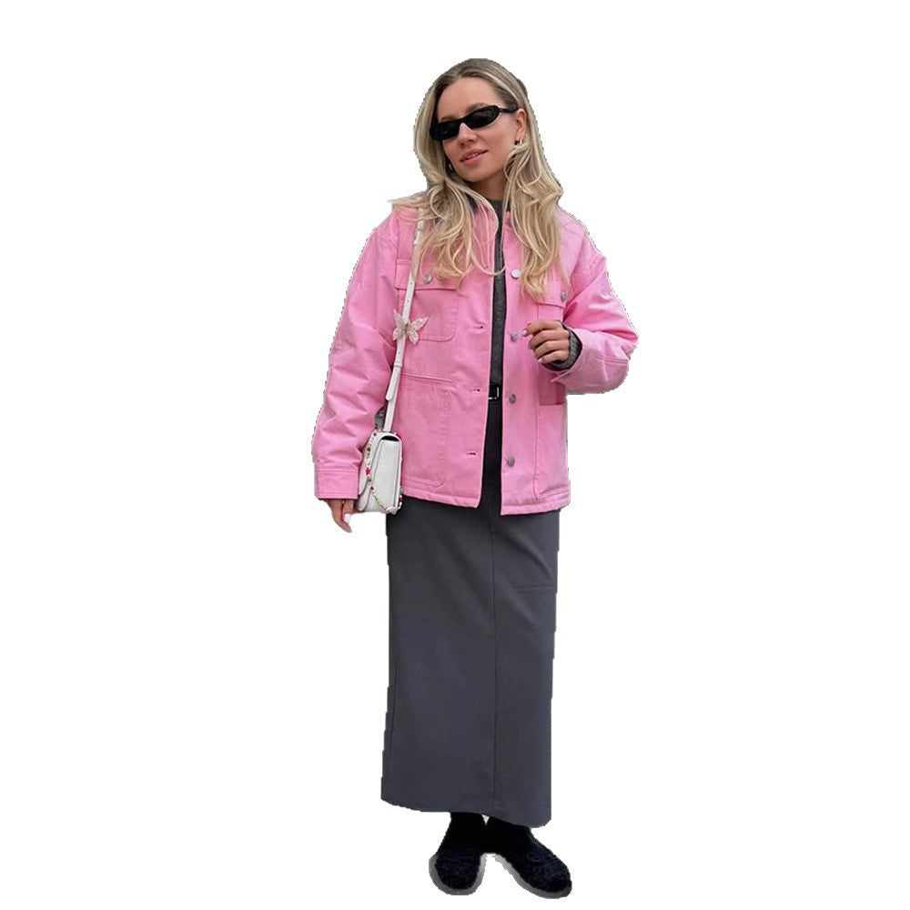Women's Boxy Overshirt Jacket with Patch Pockets & Metal Button Placket Amarae