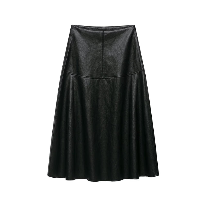 Women's High Waist A-Line Skirt made of Faux Leather with Flared Silhouette Amarae