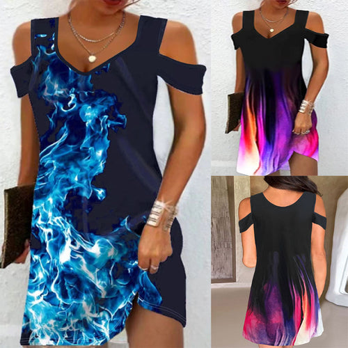 Ladies Cold Shoulder Graphic Mini Dress Amarae