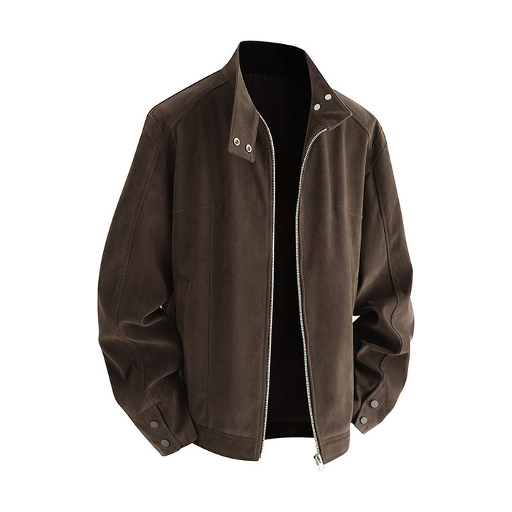 Men's soft synthetic leather leisure jacket with practical collar and zipper Lune London