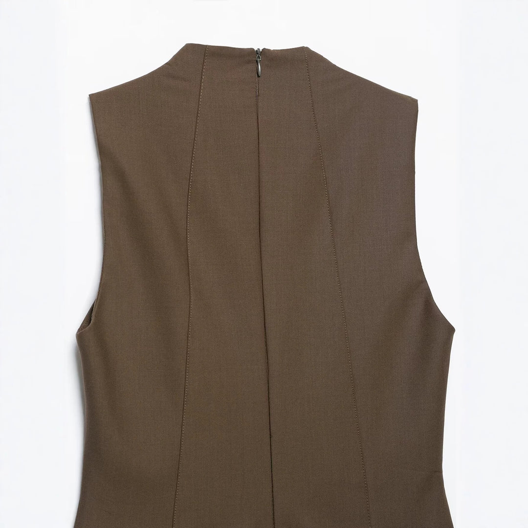 Women’s Sleeveless Pinafore Dress with Double-Breasted Button Placket and Tailored Fit Amarae