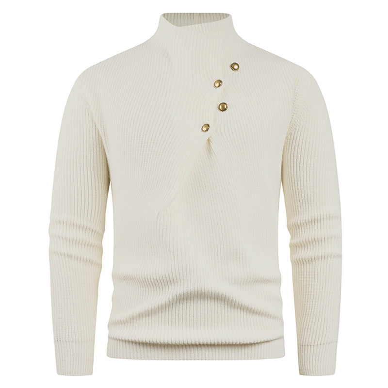 Knitted sweater for men with a modern high collar and decorative buttons Lune London