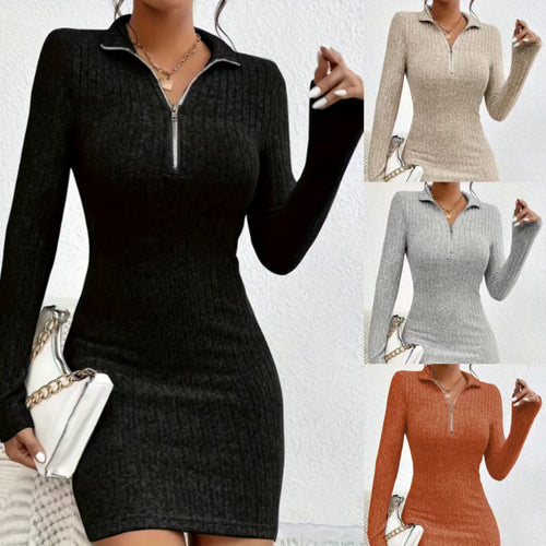 High-quality knitted dress for women with zipper and long sleeves Amarae