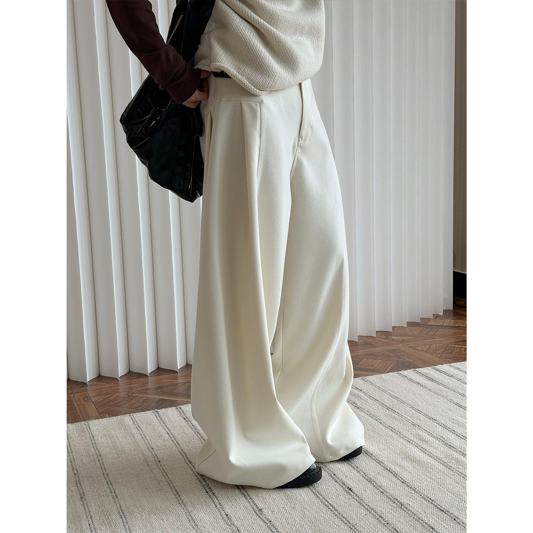 Women High-waisted wide wool-look palazzo trousers with pleats and low crotch Amarae