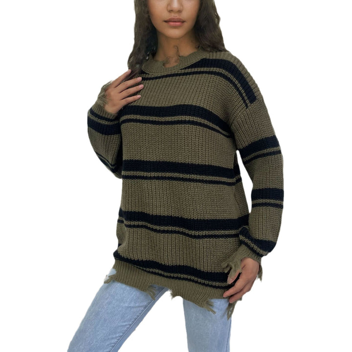 Pull en maille surdimensionné pour femme avec un motif à rayures tendance et des détails à franges Chic & Stil