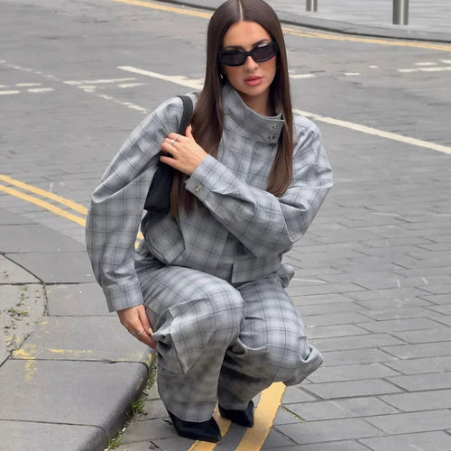 Women's Oversize Check Two-Piece from Tailormix with Stand-up Collar Amarae