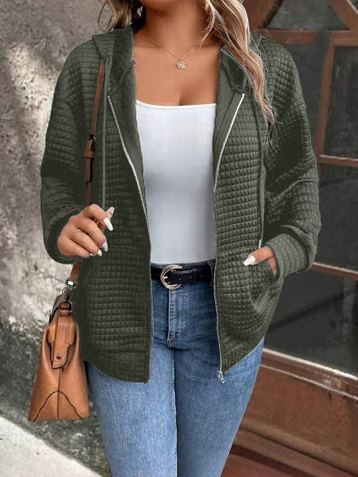 Hooded jacket for women with textured embossed pattern and practical zipper Lune London
