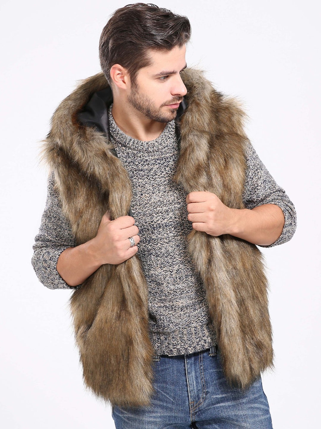 Lune London hooded faux fur jacket for men