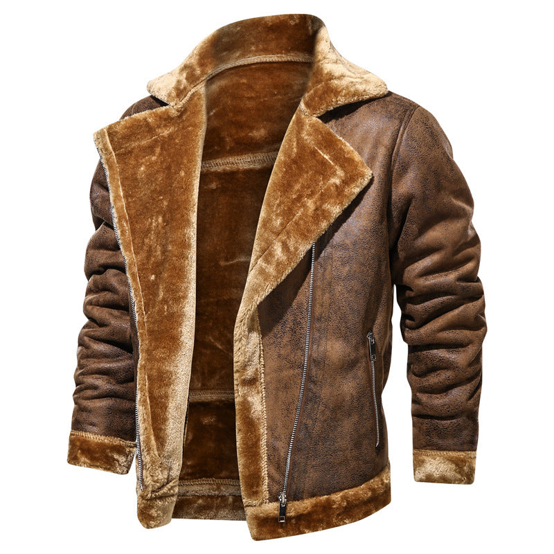 Cozy leather jacket for men with long fur collar Lune London