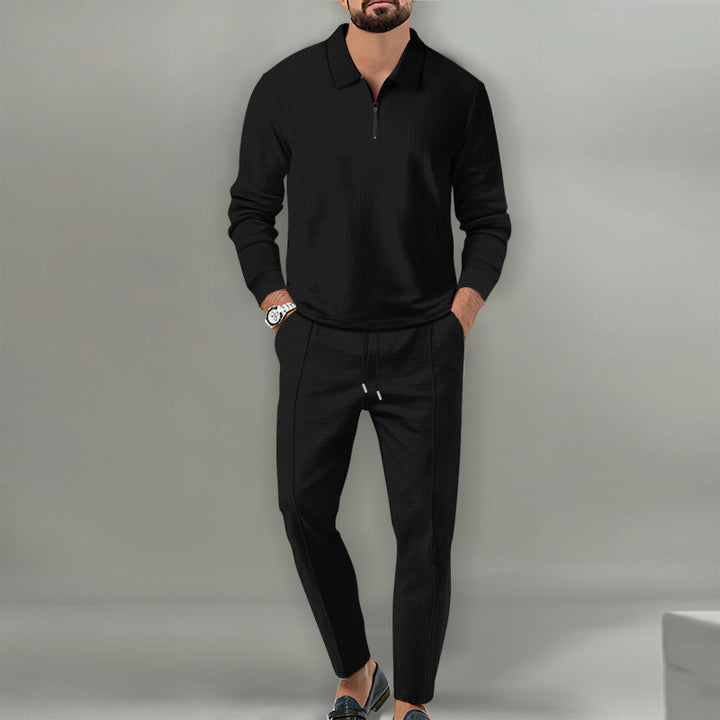 Leisure suit for men with textured sweater and trendy joggers Lune London
